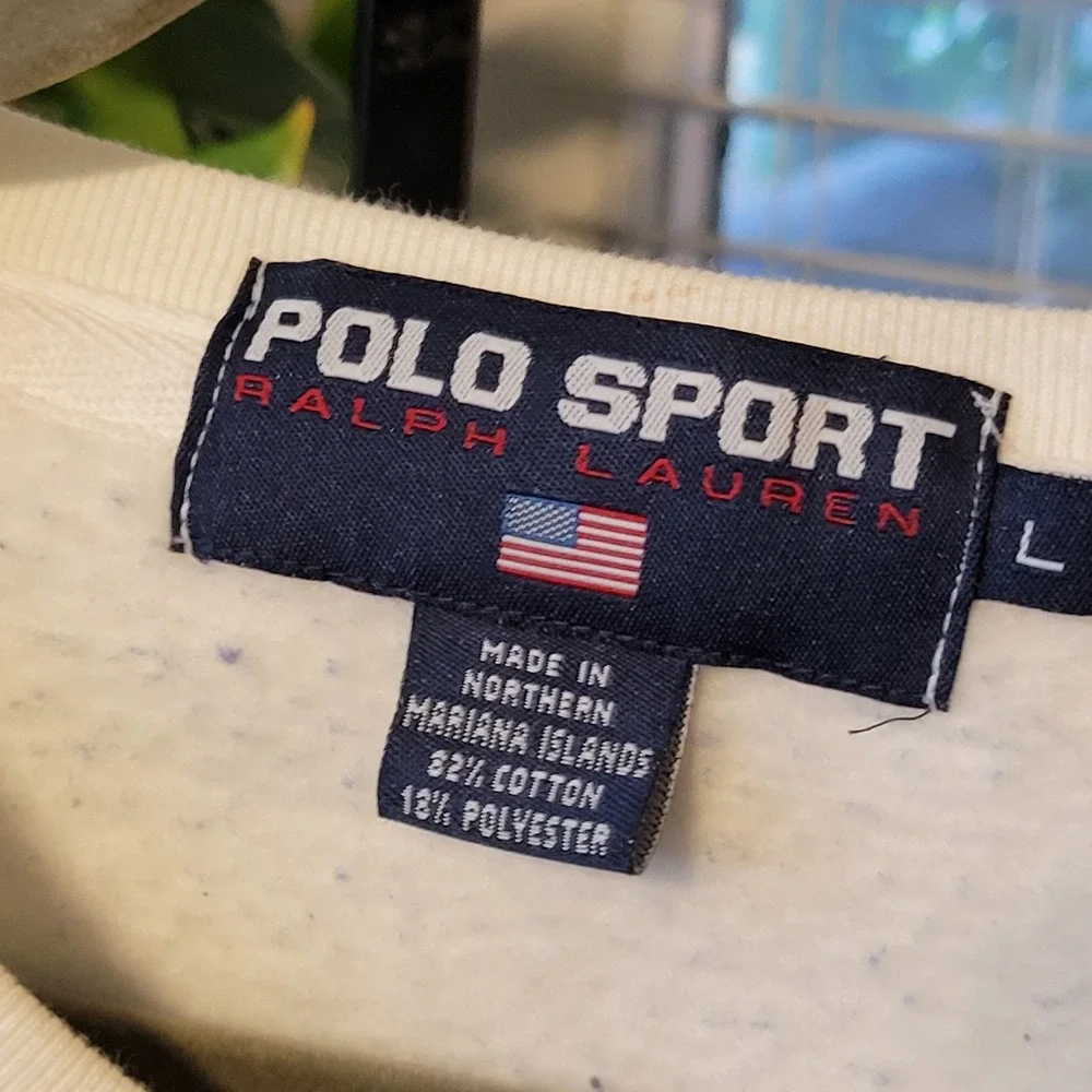 VTG Polo Sport Ralph Lauren Colorblock Logo Tape Sweatshirt Mens Large Blue RARE